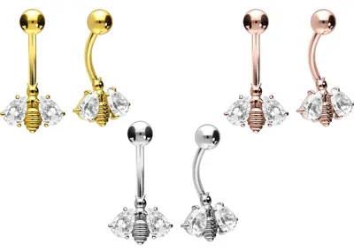 Produktbild von Bauchnabelpiercing Titan Bananabell mit Innengewinde KRISTALLBIENE Gold Stablänge: 8mm
