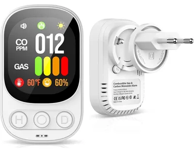 Produktbild von Kohlenmonoxid- und Gasdetektor – für LPG, Erdgas, Methan, Propan, Butan – mit LCD-Display – Alarm 85 dB – Batteriebetrieb möglich (Batterien nicht im Lieferumfang enthalten)
