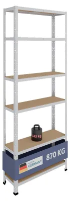 Immagine prodotto di Scaffale in metallo - Zincato - 230 x 90 x 30 cm - 6 ripiani - 145 kg per ripiano