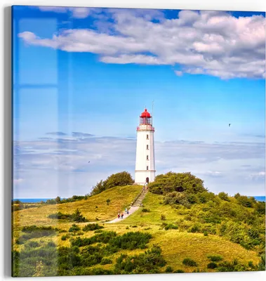 Produktbild von DEQORI Glasbild Echtglas 30x30 cm 'Leuchtturm auf Hiddensee' Wandbild Bild modern Deko