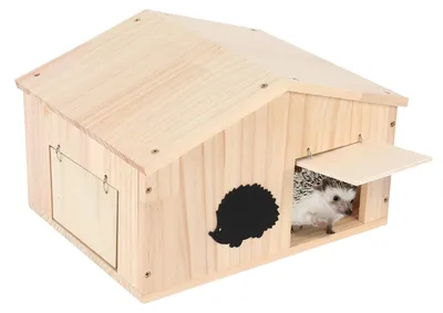 Igelhaus aus Holz mit Rattenklappe, Schrägdach, 37x29x24 cm