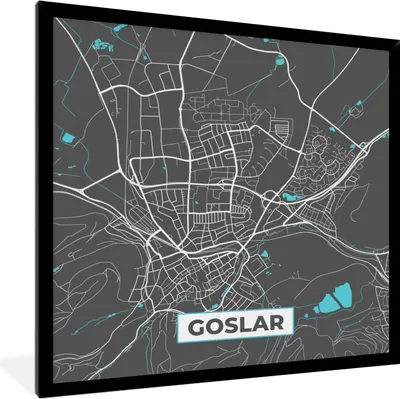 Produktbild von MuchoWow® Gerahmtes Poster Stadtplan - Deutschland - Blau - Goslar - Karte 40x40 cm - Poster mit Schwarzem Bilderrahmen Wandposter Rahmen Foto Bilder - Mit Rahmen - Wanddekoration Schlafzimmer