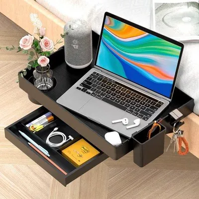 Produktbild von Famanu Nachttisch Klappbar - Bettablage mit Schublade und Becherhalter - 28,5 x 42 cm - Schwarz