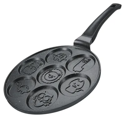 Zdjęcie produktu dla Herzberg HG-CP267ANL: Patelnia do naleśników i gofrów o średnicy 26 cm, z powłoką marmurową, ozdobiona motywem 7 uroczych zwierząt