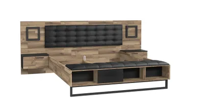 Produktbild von Furniture24 Bett JAKOBINA JKBL1181B Bettgestelle 180 x 20 cm Ehebett mit Nachttische in Staabeiche / Schwarz Eiche