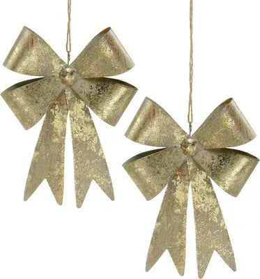 Produktbild von Goldene Metallschleifen Weihnachtsanhänger Antik-Optik Advent Christbaumschmuck 18cm 2er-Set, 2 Stück