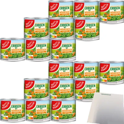 Produktbild von Gut & Günstig Junge Erbsen mit Möhrchen extra fein 6er Pack (18x200g Dose) + usy Block