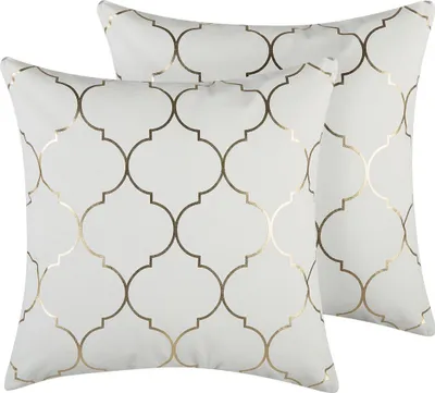 Obrázek produktu pro BELIANI Sada 2 dekorativních polštářů bílá bavlna 45 x 45 cm fóliový potisk marocký vzor glamour styl