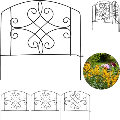 Produktbild von 16 tlg. Beetzaun Set, Beetumrandung für Garten, Dekozaun Metall, antike Verzierungen, HxB: 32 x 744 cm, schwarz