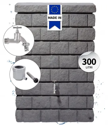 Immagine prodotto di GARANTIA ROCKY Junior serbatoio da parete set completo 300 litri dark granite incl. rubinetto cromato e raccordo pluviale, Immagine generata dall'IA