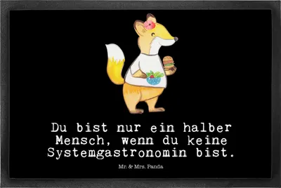 Produktbild von Mr. & Mrs. Panda Bodenvorleger Systemgastronomin Herz 50 x 75 cm - Schwarz - Geschenk, Schuhabstreifer, Schmutzfangmatte, fußmatte, Schmutzmatte, bodenmatte