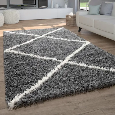 Immagine prodotto di Tappeto a pelo alto soggiorno shaggy a pelo lungo Scandinavian diamond pattern dimensioni 160x220 cm