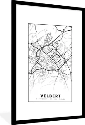 Produktbild von MuchoWow® Gerahmtes Poster Karte - Velbert - Stadtplan 60x90 cm - Poster mit Schwarzem Bilderrahmen Wandposter Rahmen Foto Bilder - Dekoration - Wandposter Wohnzimmer - Hochwertig