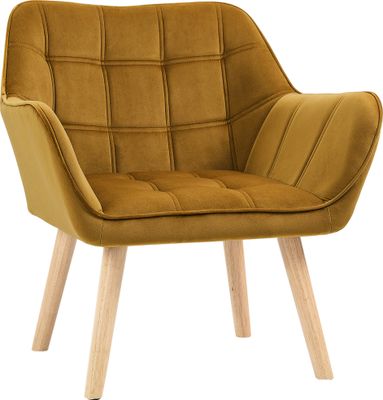 HOMCOM fotel jednoosobowy fotel skrzydłowy fotel rozkładany z aksamitnymi nogami aksamitny poliester skandynawski żółty 67 x 61,5 x 71 cm
