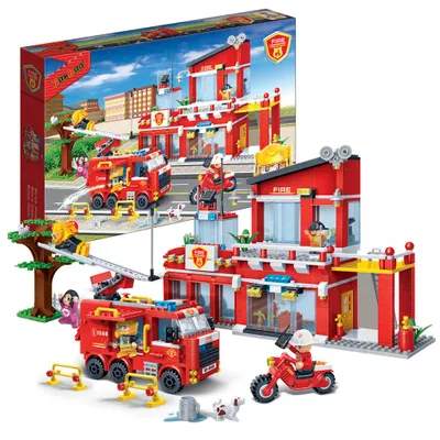 Produktbild von BanBao Bausatz 7101 Feuerwache Löschfahrzeug Motorrad, 5 Figuren, 828 Teile, 6-16 Jahre