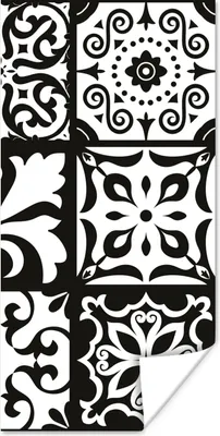 Produktbild von MuchoWow® Poster Muster - Schwarz - Weiß - Blumen - Abstrakt 40x80 cm - Dekoration