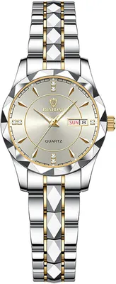 Produktbild von Watch Für Damen, 3ATM Wasserdicht Kalender diamantförmiges Analoge Quarz Paaruhren Damenuhren Edelstahlarmband Uhr mit leuchtende Zeiger