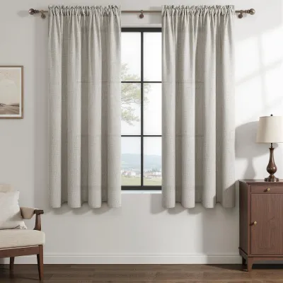 Image de Rideaux imitation lin - Semi-transparents - Lot de 2 - 140 x 160 cm - Couleur lin