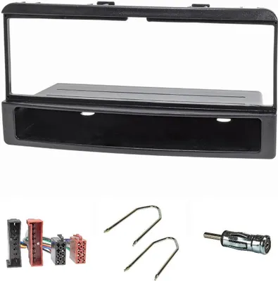 Produktbild von Radioblende Set kompatibel mit Ford Focus Fiesta Escort Cougar Puma Mondeo Transit mit Ablagefach Radioadapter ISO Antennenadapter ISO DIN Entriegelungsbügel