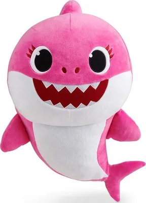A plush toy shark against a white background.