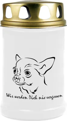 Produktbild von Grabkerze Weiß, Brenndauer: 48 Stunden, Motiv: Chihuahua