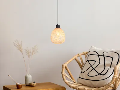 Produktbild von Skandinavische LED Pendelleuchte klein Korblampe einflammig Schlafzimmer, Ø 18cm