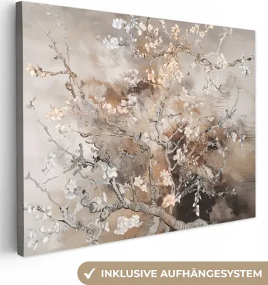 Produktbild von Leinwand Bilder 80x60 cm - Mandelblüte, moderne Wanddeko für Wohnzimmer