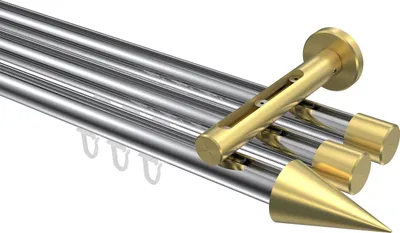 Produktbild von Interdeco Innenlaufstange / Gardinenstange mit Innenlauf Chrom / Messing-Optik, Typ Siteno Savio (Kegel), 20 mm Ø 3-läufig, 400 cm