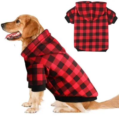 Productafbeelding van Kapuzenpullover voor middelgrote honden en katten, rood met ruitpatroon, XL