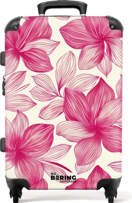 Produktbild von NoBoringSuitcases.com® Großer Koffer - Weiß mit rosa Blüten - Kombinationsschloss TSA - Hartschalen Trolley 4 Rollen - 72 liter - Reisekoffer - 66 cmKoffer Mittelgroß 67x43x25 cm, 72L,