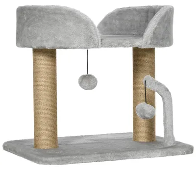 Produktbild von Kratzbaum, 42 cm kleiner Katzenbaum mit Jute-Kratzpfosten, Plattform, Grau