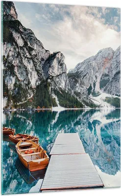 Produktbild von Bilder auf glas - Einteilig - Boote Berge Hafen - 70x100cm - Glasbilder - Wandbilder - Bilder - zum Aufhängen bereit - Wanddekoration aus Glas - Glas Bilder - Wandbild auf Glas - GPA70x100-5068