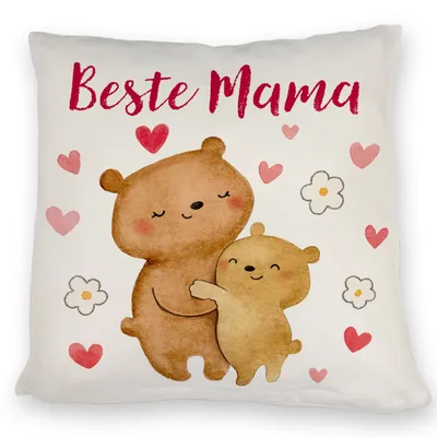 Produktbild von Bären Mutter und Kind Kissen mit Spruch Beste Mama