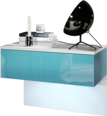 Produktbild von Vladon Nachttisch Sleep,  Germany, Nachttischschrank mit Schublade zur Wandmontage, Weiß matt/Petrol Hochglanz, inkl. LED-Beleuchtung (60 x 46 x 35 cm)
