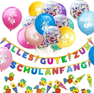 Produktbild von Oblique Unique Schuleinführung Schulanfang Einschulung Deko Set - Girlande + Luftballons + Konfetti