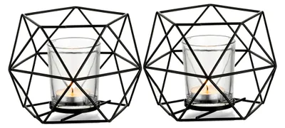Produktbild von Teelichthalter Kerzenhalter Metall Schwarz - 2er Set Geometrische Teelichter Kerzenständer für Tischdeko, Party, Hochzeit, Wohnzimmer, Weihnachten