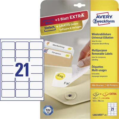 Immagine prodotto di AVERY ZWECKFORM Universal-Etiketten ablösbar 63,5x38,1mm