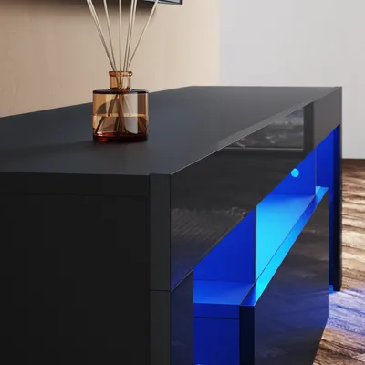 Produktbild von SONNI TV-Schrank Schwarz Hochglanz 160 x 35 x 45cm Ausgestattet mit RGB-Lichtleiste und Aufbewahrungsschrank