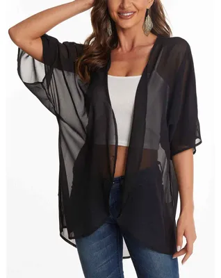 Produktbild von Damen-Chiffon-Kimono-Cardigan im Boho-Stil, Strandkleid, Bikini-Schal, Bluse für Bademode