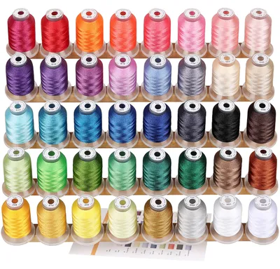 Produktbild von New brothread 40 Brother Farben Polyester Maschinen Stickgarn 500M (550Y) für Brother/Babylock/Janome/Singer/Kenmore Stickereimaschine – Mehrfarbig