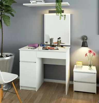 Obrázok produktu pre Toaletný stolík so zrkadlom BRETIK - biely, ľavé prevedenie