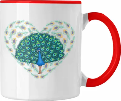 Produktbild von Trendation - Pfau Deko Tasse Geschenk Schöne Grafik Pfauen-Besitzer Geschenkidee Herz (Rot)