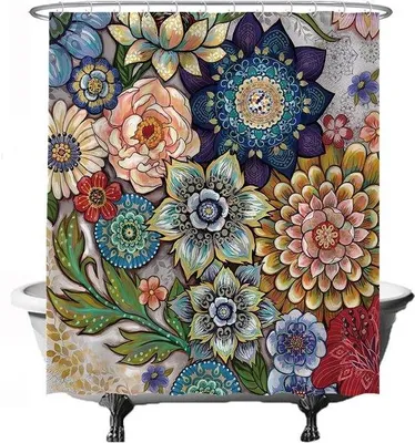 Obrázek produktu pro Sprchový závěs s květinovým vzorem, přírodní, 180 x 200 cm, proti plísním