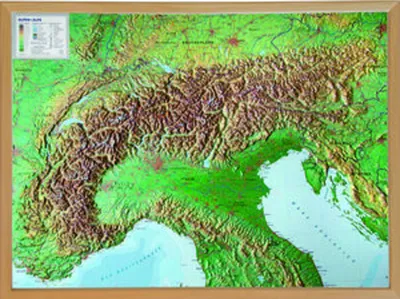 Obrázek produktu pro Alpy, reliéfní mapa 1:1.2.000.000 s přírodním dřevěným rámem