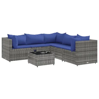Produktbild von 6-tlg. Garten-Lounge-Set mit Kissen Grau Poly Rattan