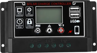Immagine prodotto di 10A/20A/30A/40A/50A/60A 12V/24V Doppio regolatore di carica della batteria del pannello solare LCD USB Nero - 10A