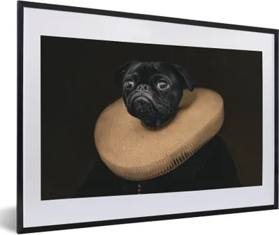 Produktbild von MuchoWow® Gerahmtes Poster Gemälde - Mops - Alte Meister 60x40 cm - Poster mit Schwarzem Bilderrahmen Wandposter Rahmen Foto Bilder - Schlafzimmer - Plakat in Rahmen - Drucken
