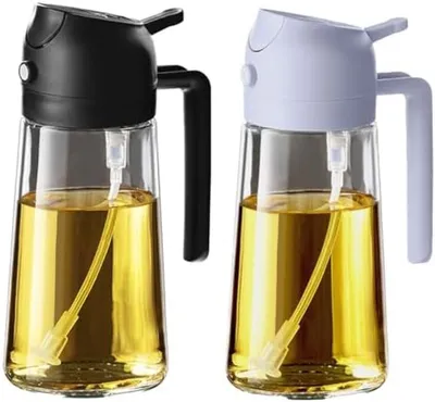Produktbild von PolkaHome® Ölspender 2-in-1 – Küchenspray und Ausgießflasche – 470 ml Schwarz
