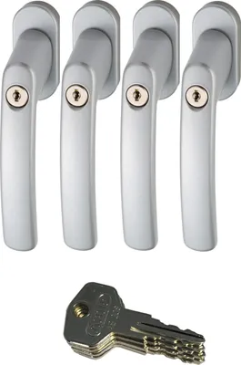 Produktbild von ABUS 442582 FG200 S SB abschließbarer Fenstergriff, silber im Set 4 Stück