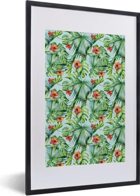 Produktbild von MuchoWow® MuchoWow® Gerahmtes Poster Blumen - Muster - Monstera 40x60 cm - Poster mit zchwarzem Bilderrahmen - Poster in Rahmen
